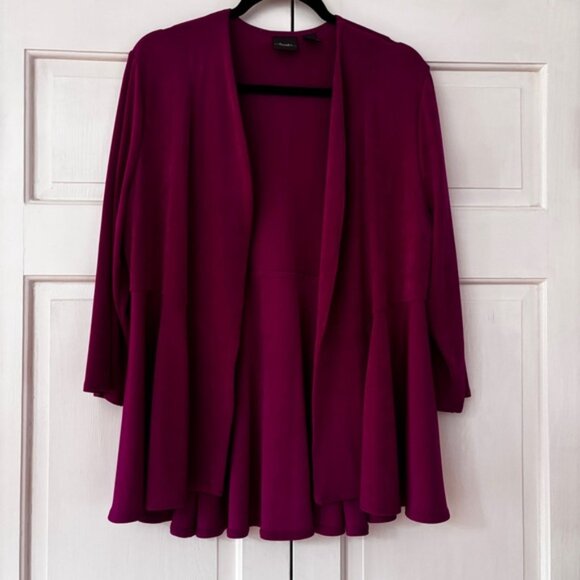 Chico’s Size 2 Magenta‎ Open Front Cardigan Peplum Sweater Pink Chicos Large - Picture 8 of 8